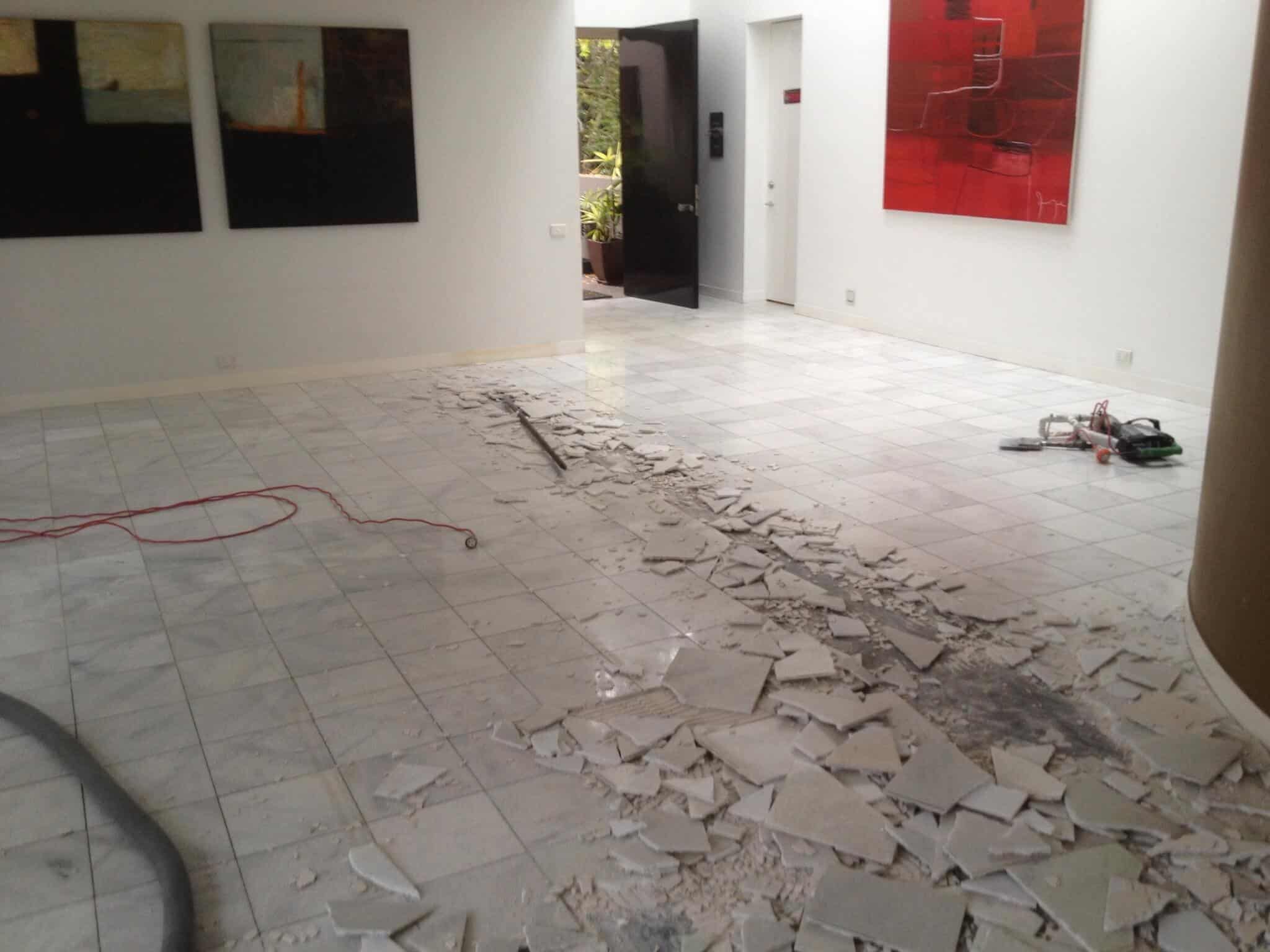During the process, of tile removal, large vacuums are used to extract dust
