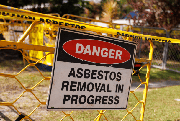 Sign saying Danger Asbestos Removal in Progress