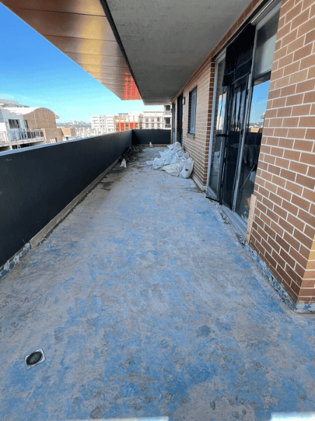 Balcony before removing old waterproofing membrane.